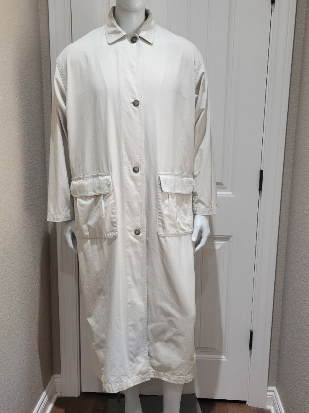 Vintage Eddie Bauer Sz LARGE Canvas Duck Barn Duster Long Jacket Coat Hong Kong